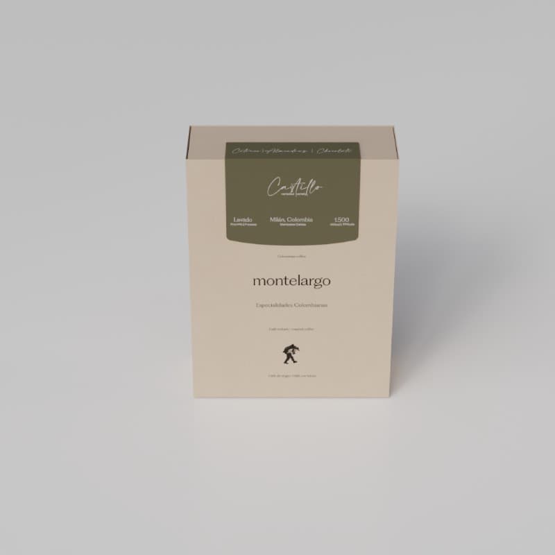 Empaque café Geisha Honey Montelargo, proceso honey, notas de limoncillo y caramelo